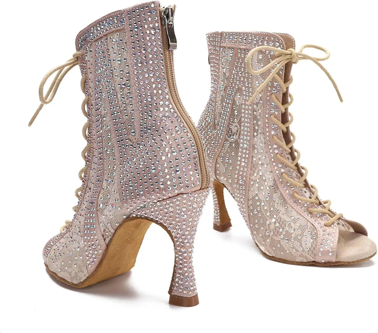 Women's Salsa Tango Latin Dance Boots - Ballroom Mesh High Heels, 5CM/2Inch Heel Height