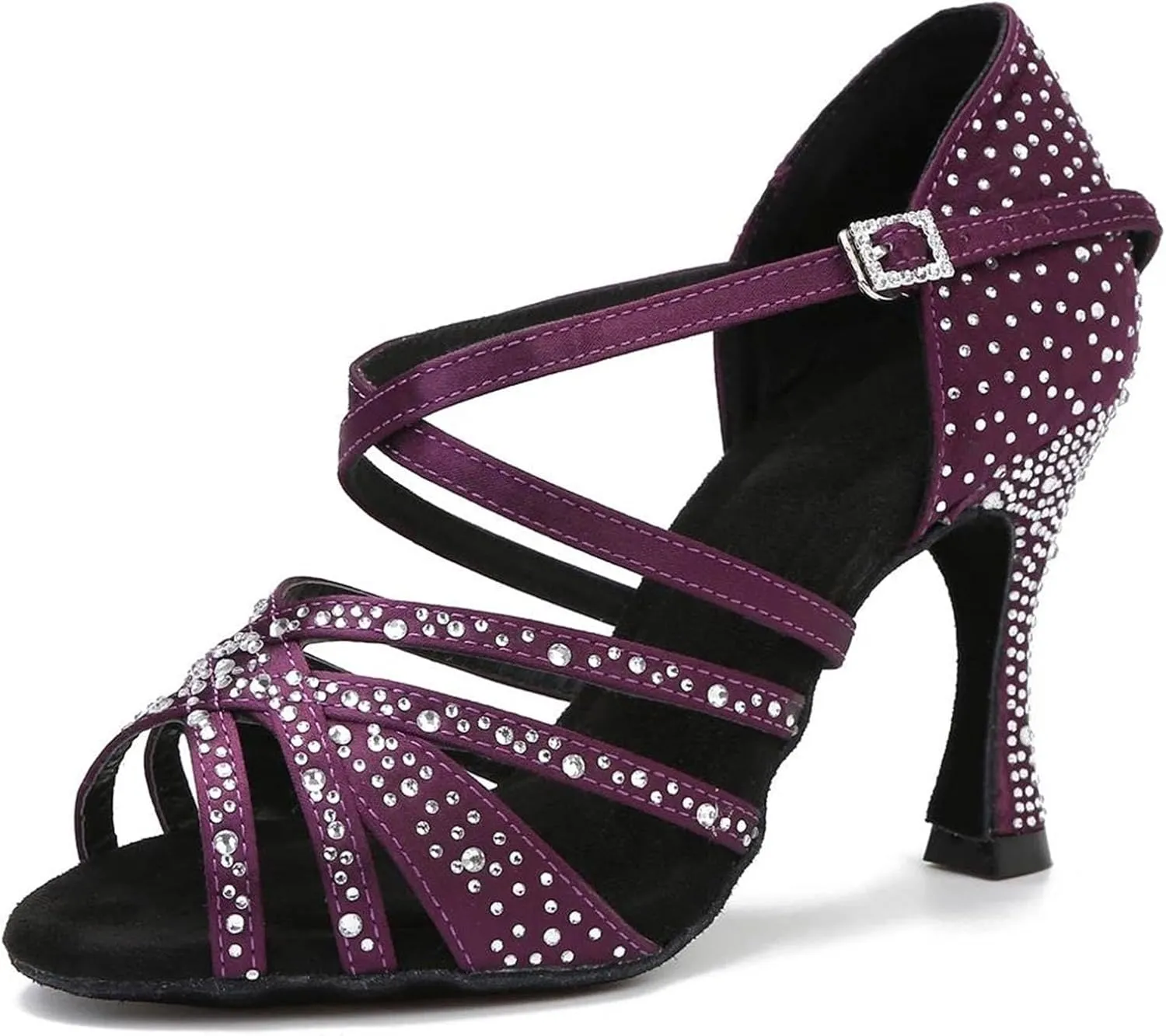 Women's Satin Rhinestone Dance Sandals - Soft Bottom Salsa Party Wedding Heels, 5CM/2Inch Heel Height