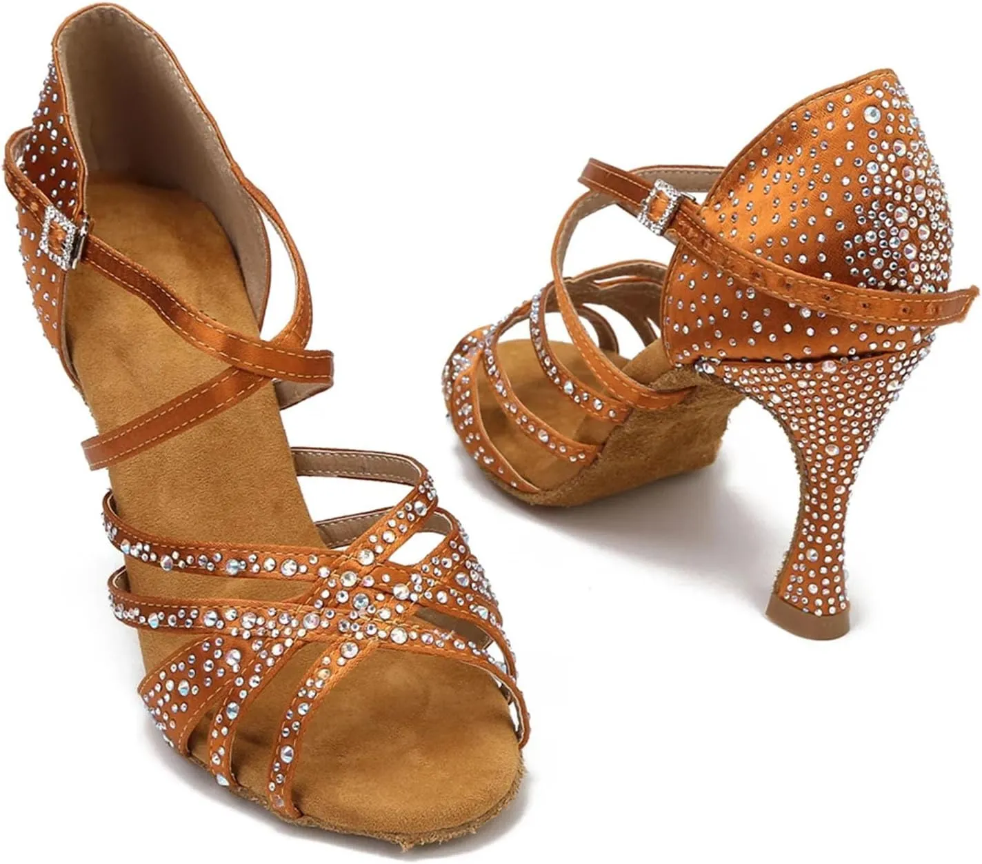 Women's Satin Rhinestone Dance Sandals - Soft Bottom Salsa Party Wedding Heels, 5CM/2Inch Heel Height