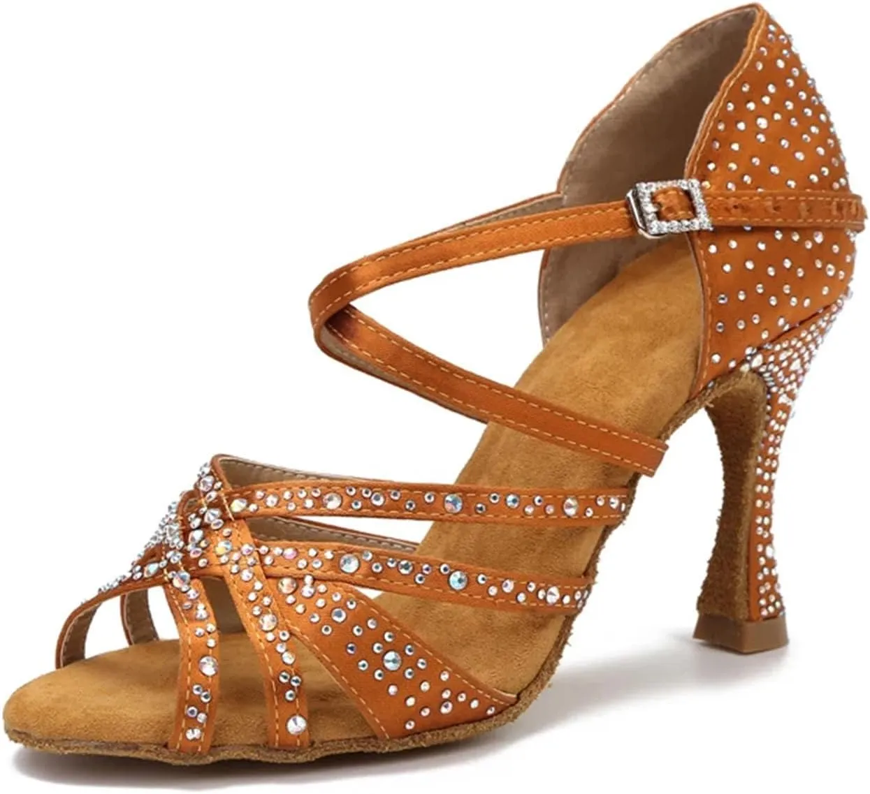 Women's Satin Rhinestone Dance Sandals - Soft Bottom Salsa Party Wedding Heels, 5CM/2Inch Heel Height