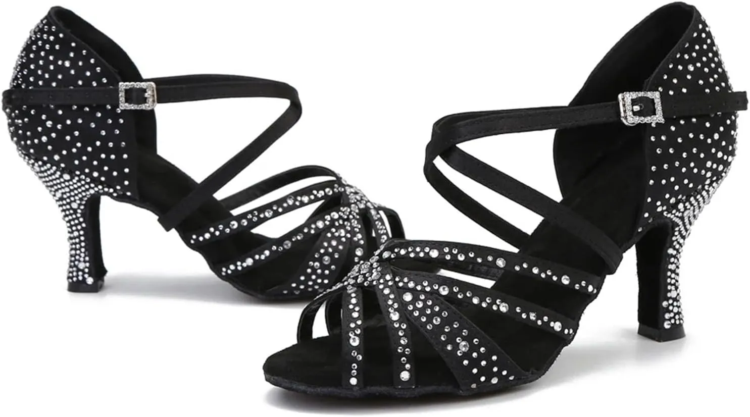 Women's Satin Rhinestone Dance Sandals - Soft Bottom Salsa Party Wedding Heels, 5CM/2Inch Heel Height