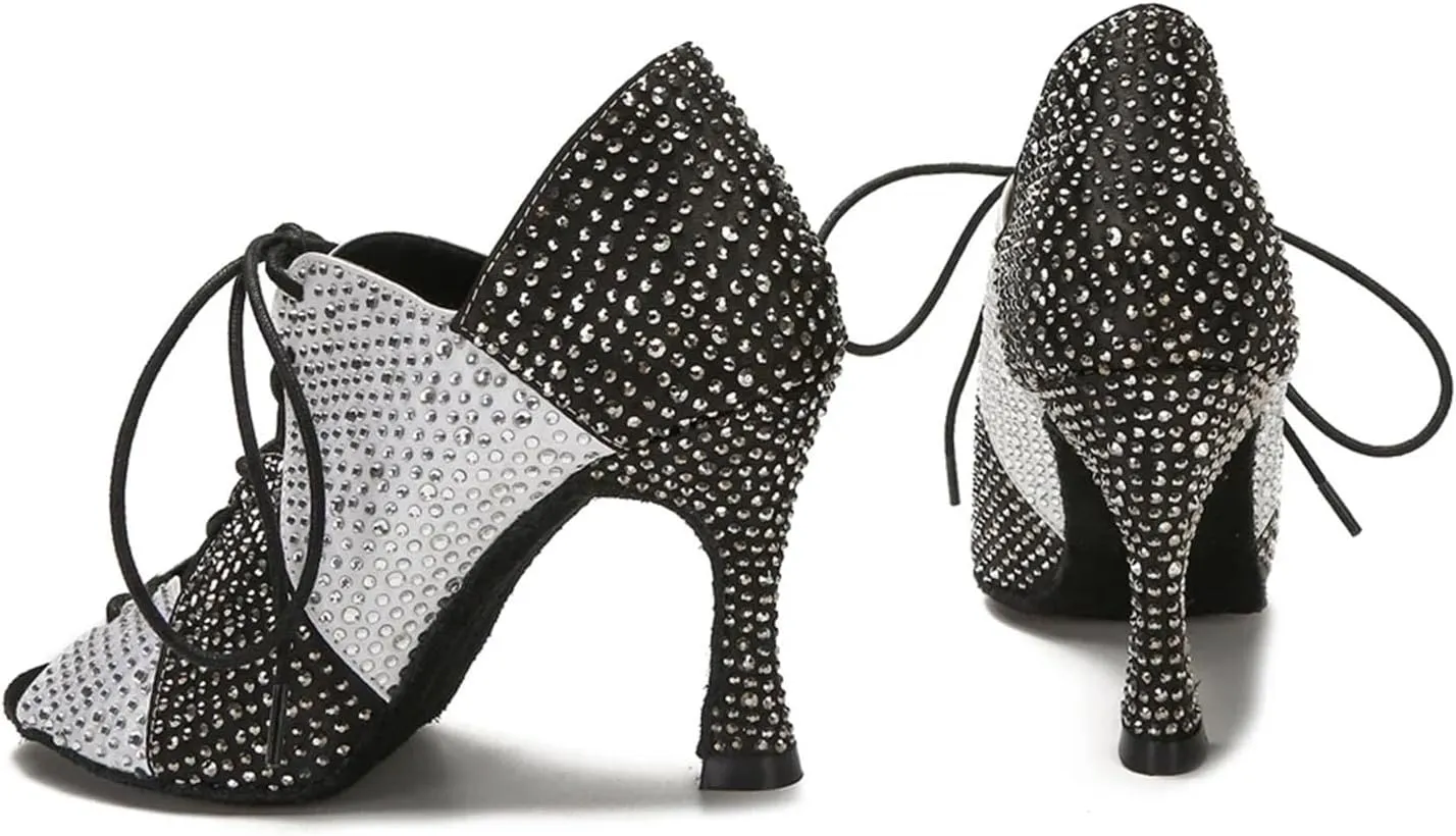 Women's Sexy Belly Dance Shoes - Pole Dance Soft Sole Rhinestone Heels, 5CM/2Inch Heel Height