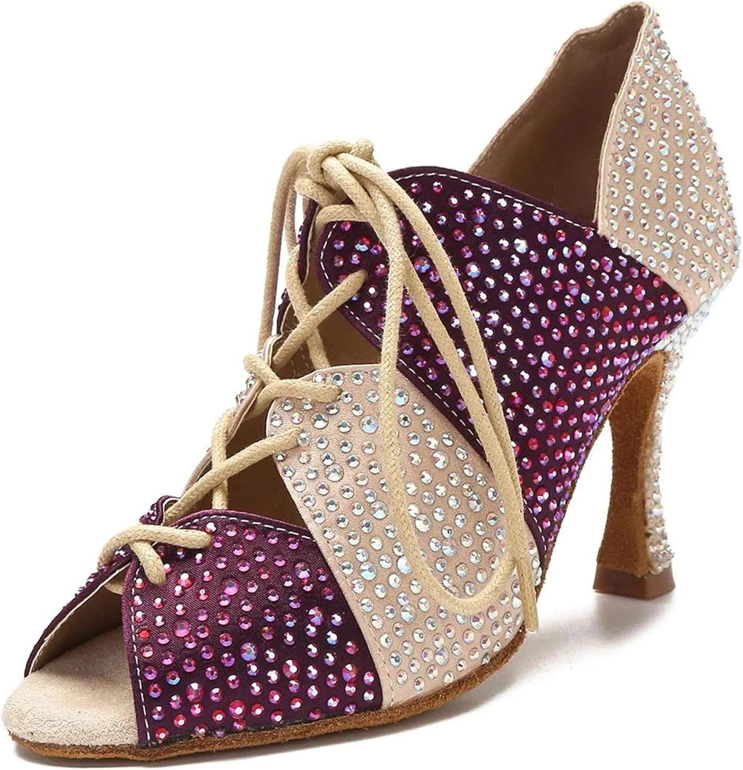 Women's Sexy Belly Dance Shoes - Pole Dance Soft Sole Rhinestone Heels, 5CM/2Inch Heel Height