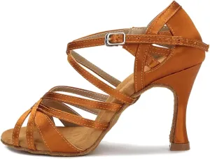 Women's Silk Satin Latin Dance Shoes - Tango Salsa Ballroom Professional Sneakers, 5CM/2Inch Heel Height