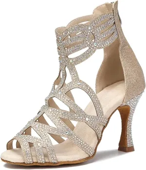 Women's Silver Fashion Latin Dance Boots - Ballroom Salsa Tango Wedding Shoes, 5CM/2Inch Heel Height