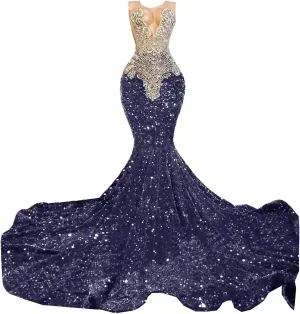 Women's Sleeveless Mermaid Sparkly Prom Evening Dress Beaded Sequin Pageant Celebrity Gala Party Celebrity Pageant Gown