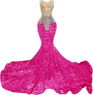 Women's Sleeveless Mermaid Sparkly Prom Evening Dress Beaded Sequin Pageant Celebrity Gala Party Celebrity Pageant Gown