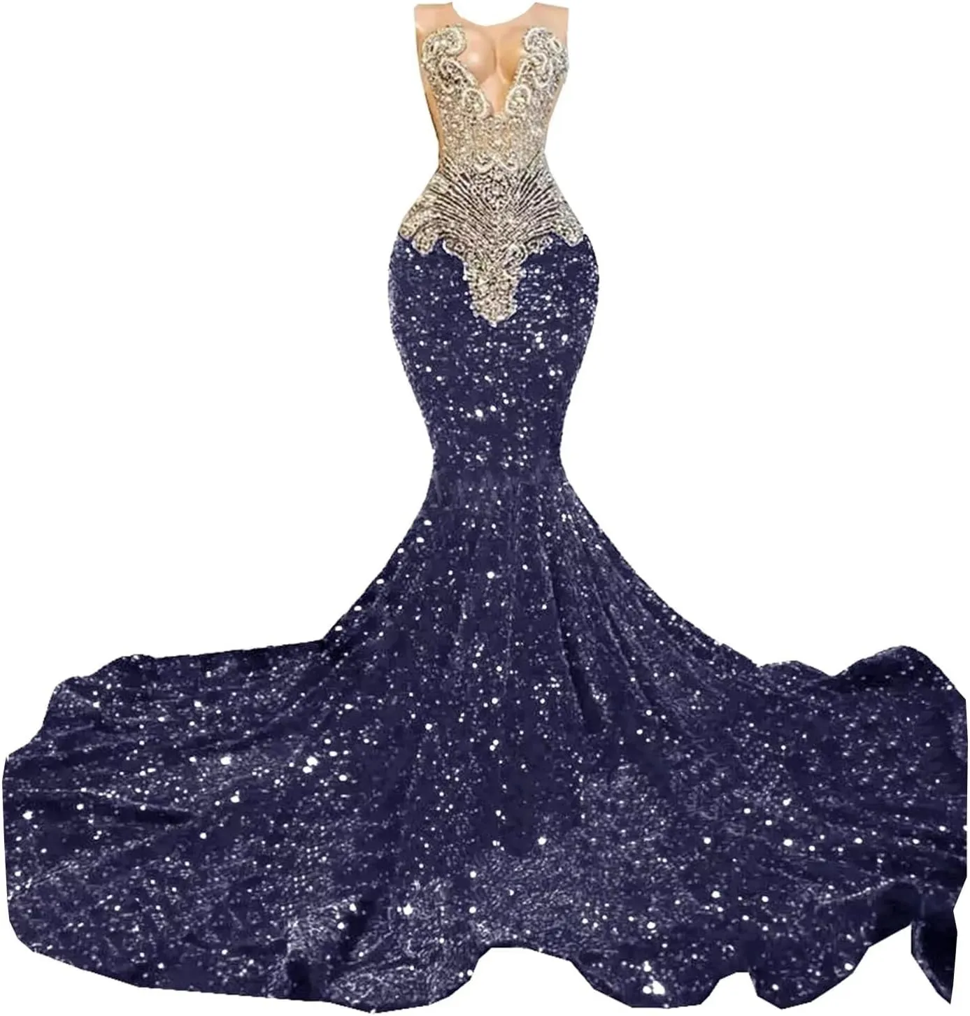 Women's Sleeveless Mermaid Sparkly Prom Evening Dress Beaded Sequin Pageant Celebrity Gala Party Celebrity Pageant Gown
