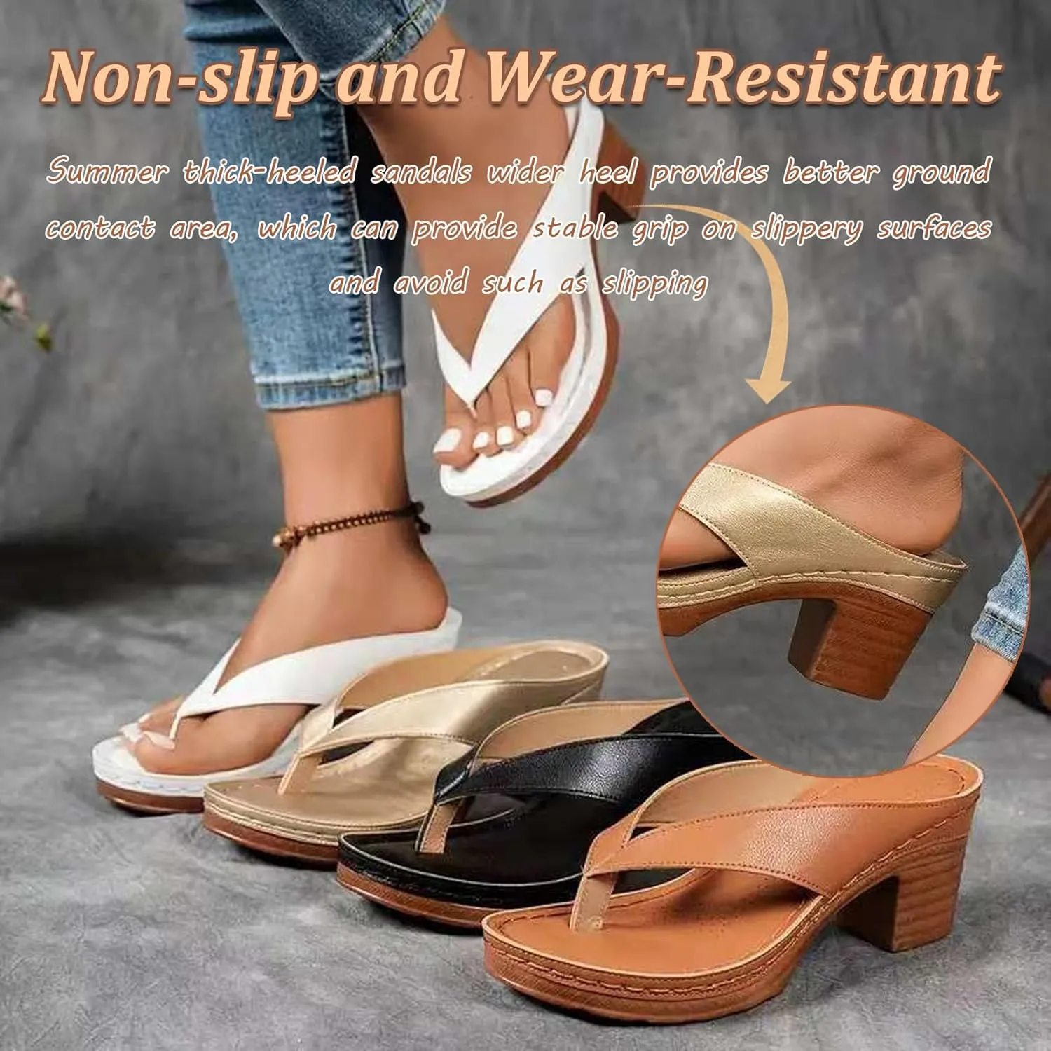 Women's Solid Color Summer Chunky Heel Sandals, Sandals for Women 2025 Heels, Summer Heels for Women