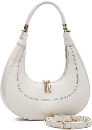 Women's Structured Faux Leather Half Moon Shoulder Bag with Top Handle and Long Strap – Selene