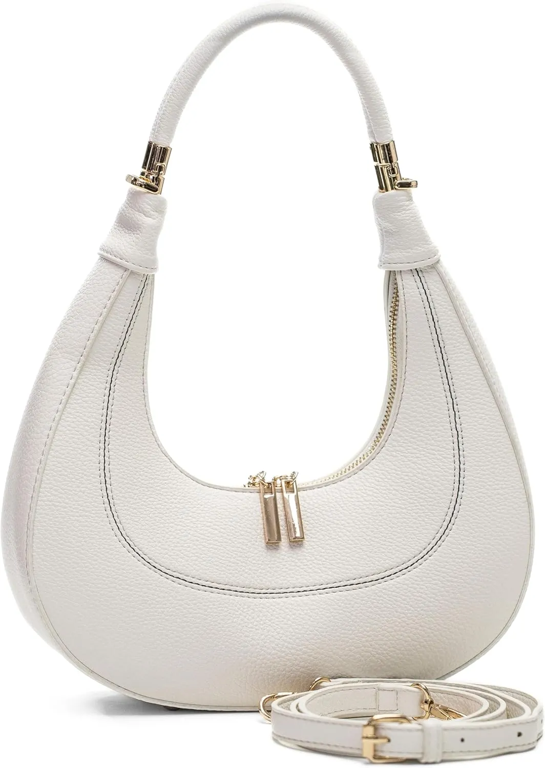 Women's Structured Faux Leather Half Moon Shoulder Bag with Top Handle and Long Strap – Selene