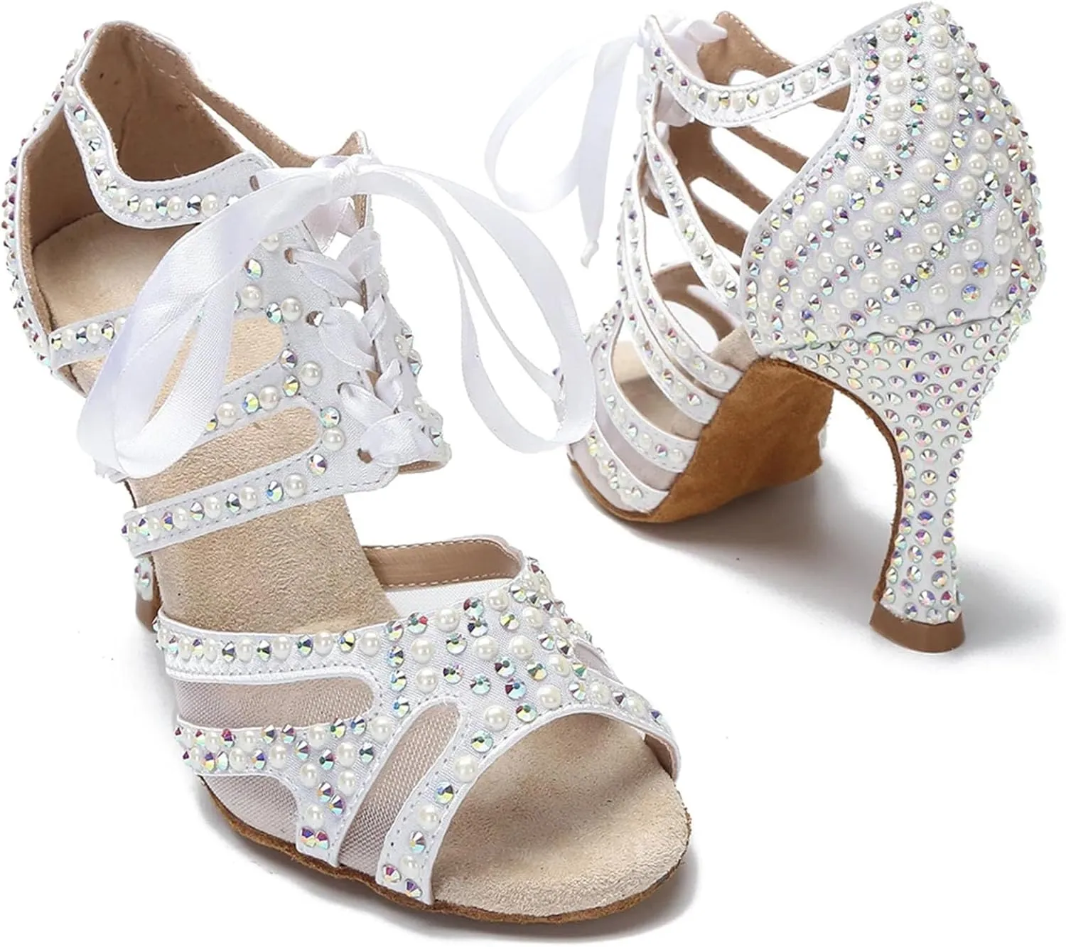 Women's Tango Rumba Latin Dance Shoes - Ballroom Soft Sole Wedding Sandals, 5CM/2Inch Heel Height