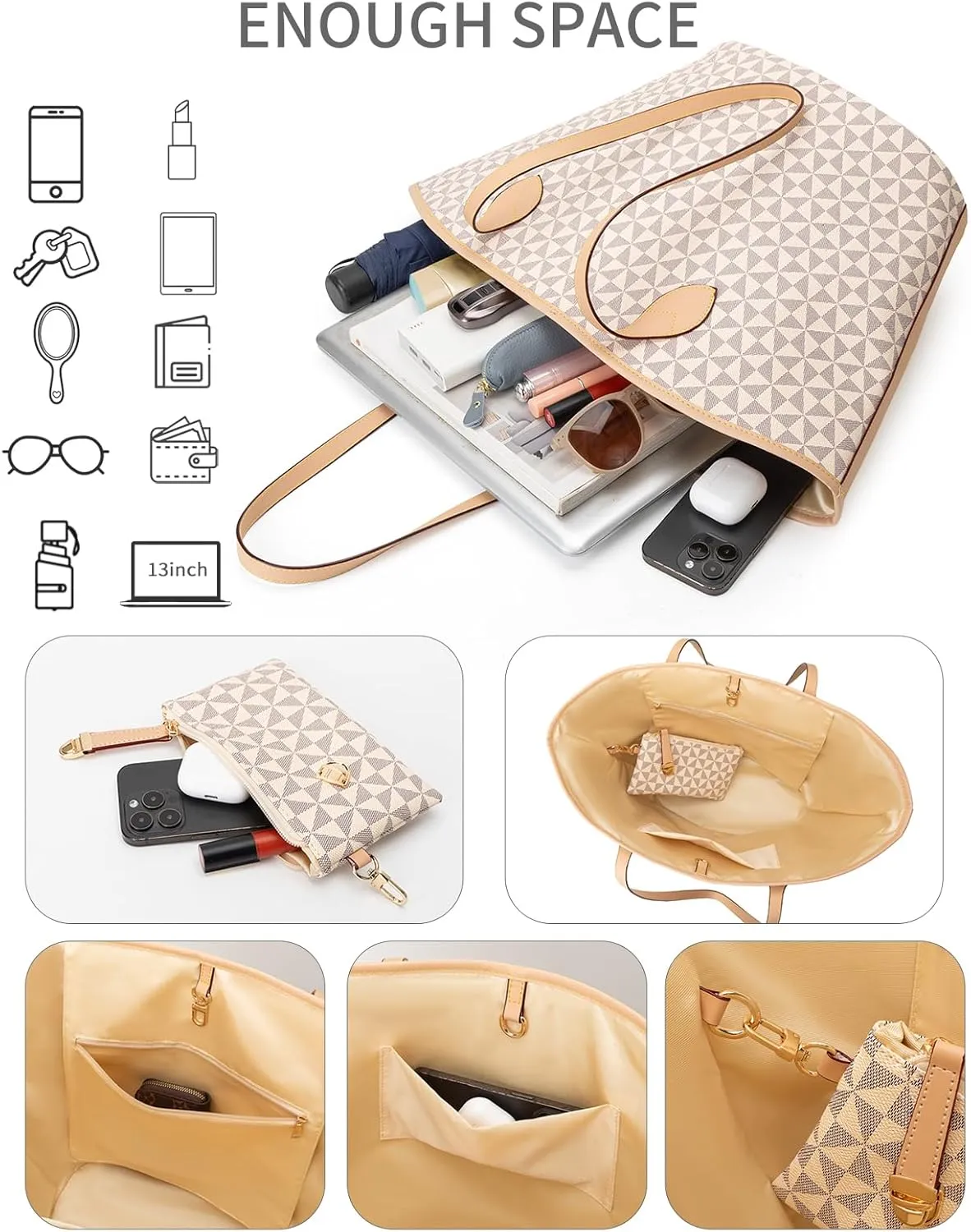 Women's Top Handle Handbags Vegan Leather Designer Handbags for Women Fashion Shoulder Bag with Wallet for Ladies 2psc