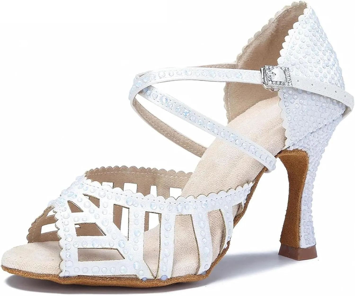 Women's White Jazz Latin Dance Shoes - Salsa Tango Ballroom Wedding Sandals, 5CM/2Inch Heel Height