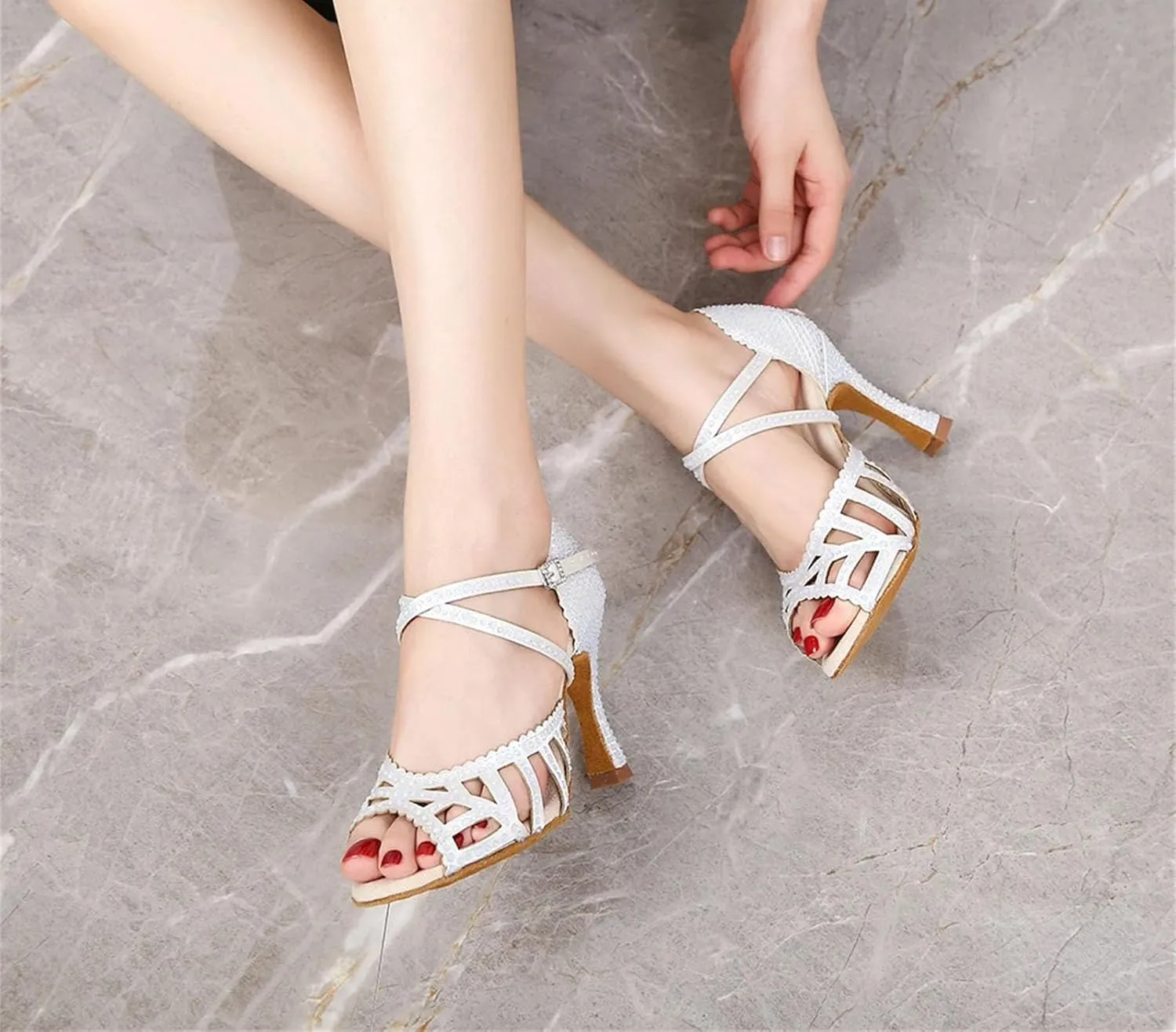Women's White Jazz Latin Dance Shoes - Salsa Tango Ballroom Wedding Sandals, 5CM/2Inch Heel Height