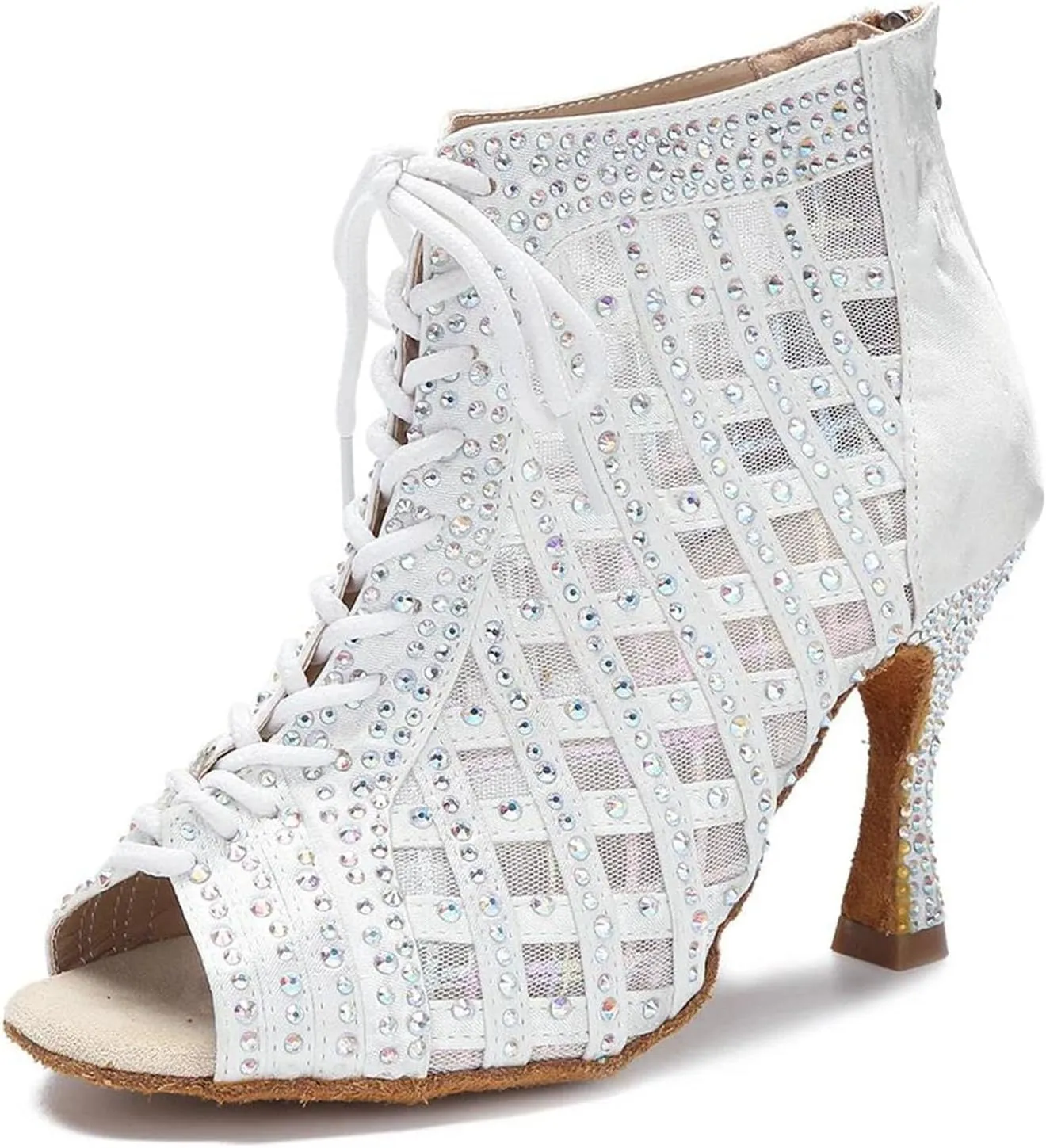 Women's White Latin Dance Boots - Samba Salsa Mesh Soft Sole Heels, 5CM/2Inch Heel Height