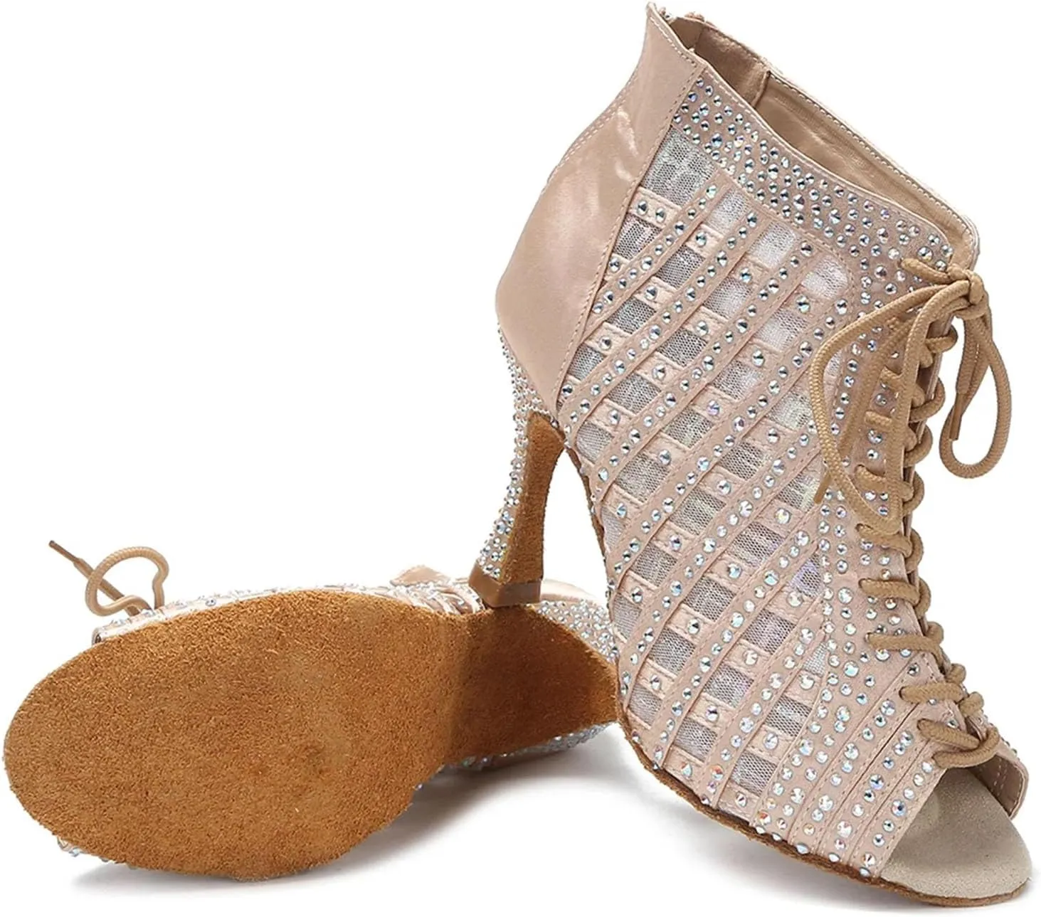 Women's White Latin Dance Boots - Samba Salsa Mesh Soft Sole Heels, 5CM/2Inch Heel Height