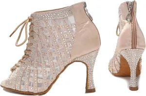 Women's White Latin Dance Boots - Samba Salsa Mesh Soft Sole Heels, 5CM/2Inch Heel Height