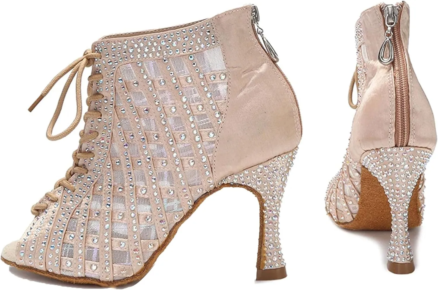 Women's White Latin Dance Boots - Samba Salsa Mesh Soft Sole Heels, 5CM/2Inch Heel Height