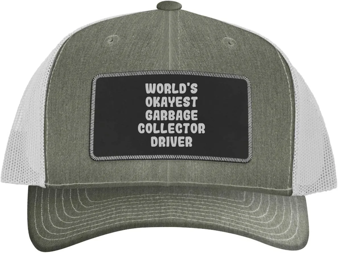 World's Okayest Garbage Collector Driver - Leather Black Patch Engraved Trucker Hat