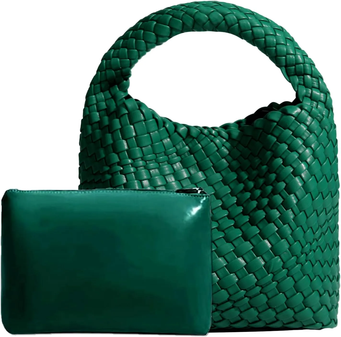 Woven Tote Bag For Women, Soft Foldable Top-Handle Wristlet Bag, Fashion Hobo Handbag, Composite Bag with Coin Purse