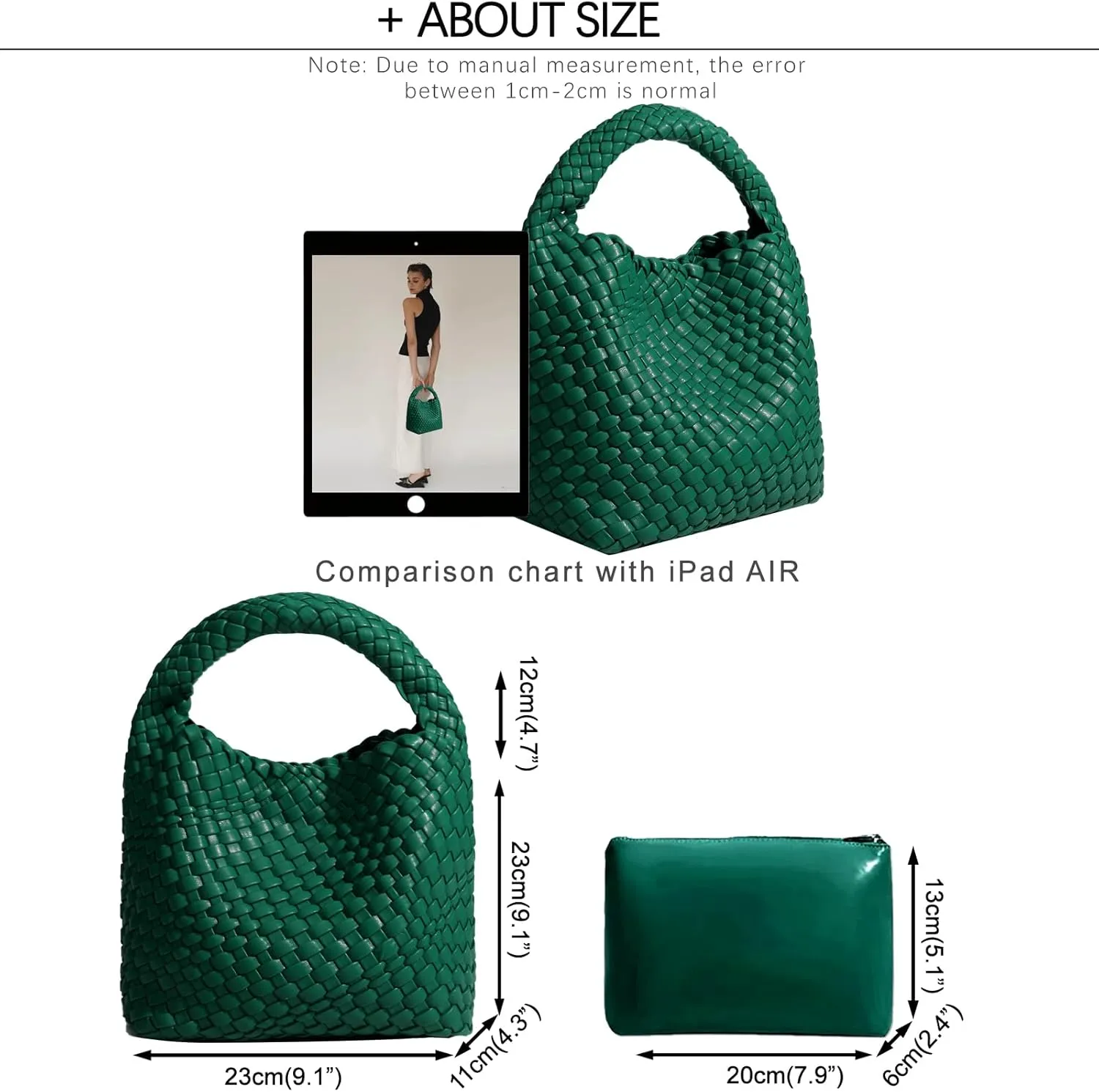 Woven Tote Bag For Women, Soft Foldable Top-Handle Wristlet Bag, Fashion Hobo Handbag, Composite Bag with Coin Purse