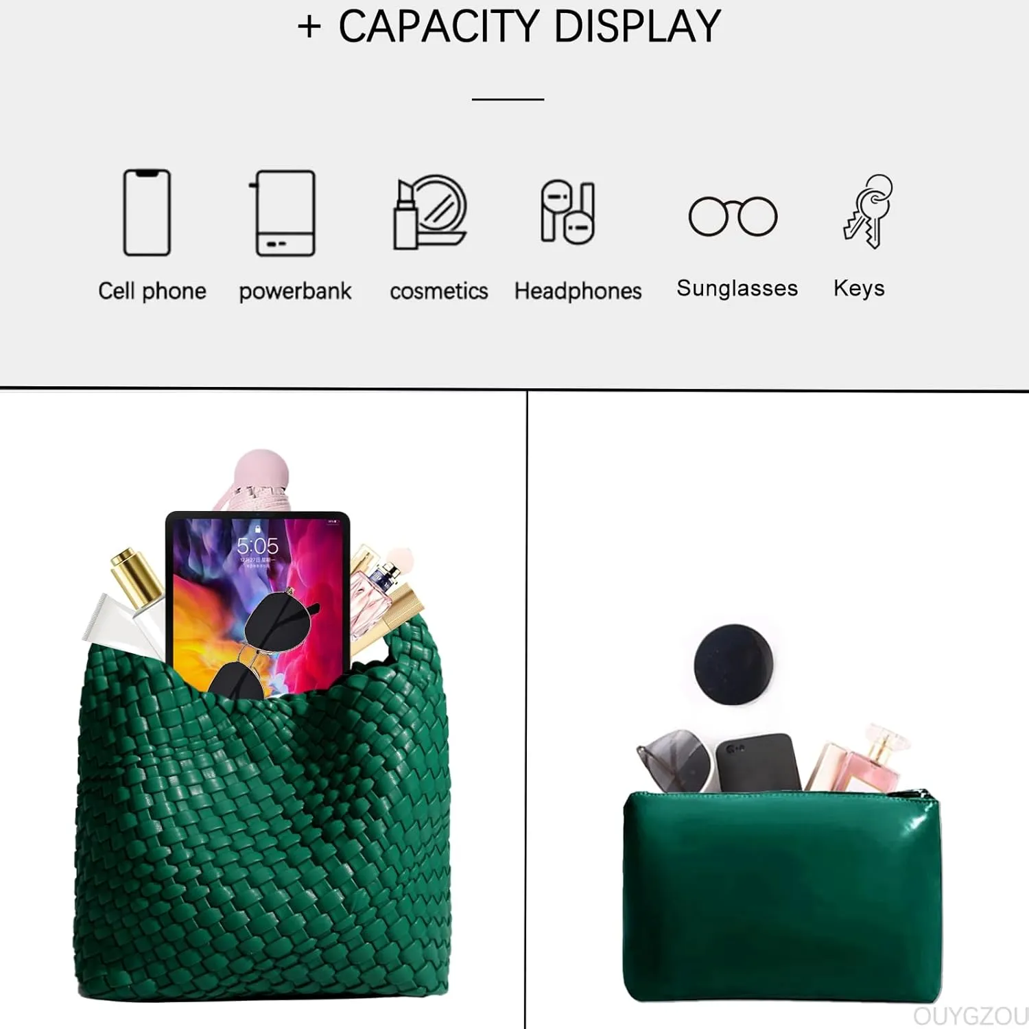 Woven Tote Bag For Women, Soft Foldable Top-Handle Wristlet Bag, Fashion Hobo Handbag, Composite Bag with Coin Purse