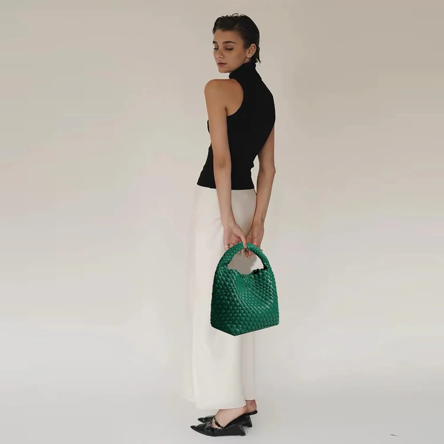 Woven Tote Bag For Women, Soft Foldable Top-Handle Wristlet Bag, Fashion Hobo Handbag, Composite Bag with Coin Purse