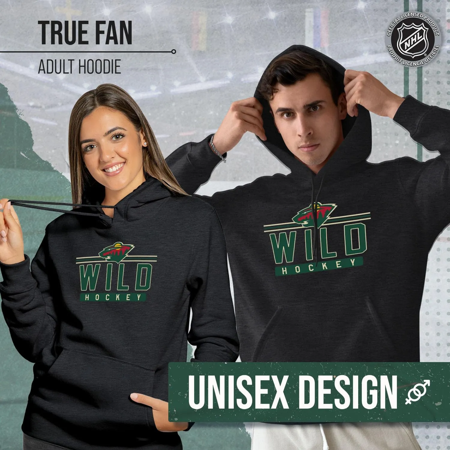 Wright & Ditson NHL Adult Heather Charcoal True Fan Hooded Sweatshirt Unisex - Unisex Cotton Poly Blend - Ultimate Comfort