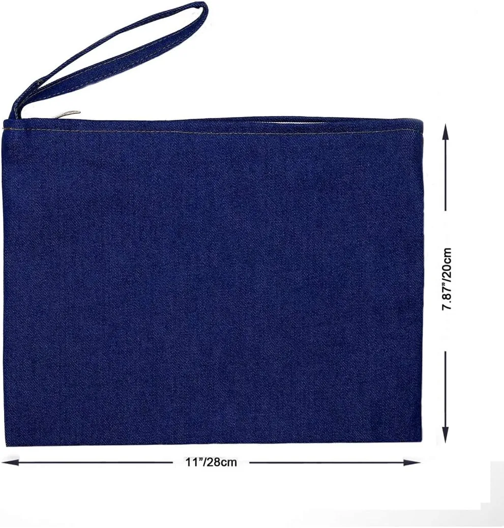 Wristlet Cotton Canvas Zipper Cosmetic Bag Makeup Bags Tool Organizer with Cotton Lining 20x28cm, 7.87"x11.02", Denim Blue