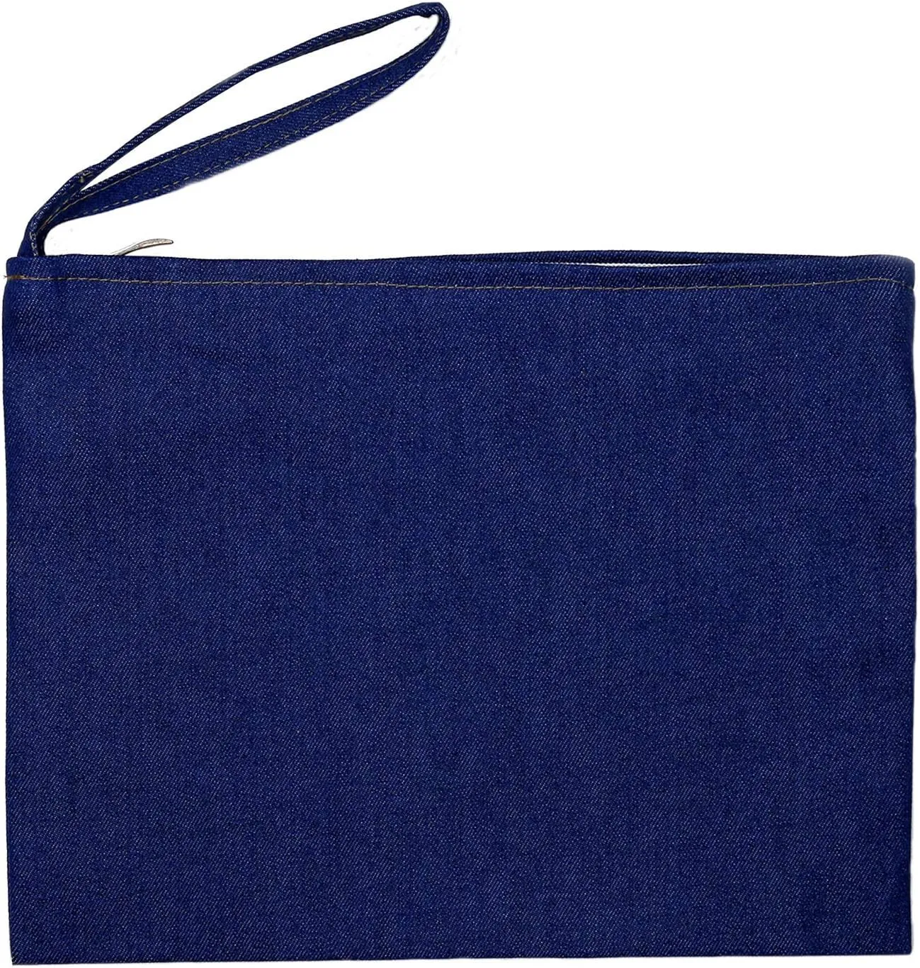 Wristlet Cotton Canvas Zipper Cosmetic Bag Makeup Bags Tool Organizer with Cotton Lining 20x28cm, 7.87"x11.02", Denim Blue