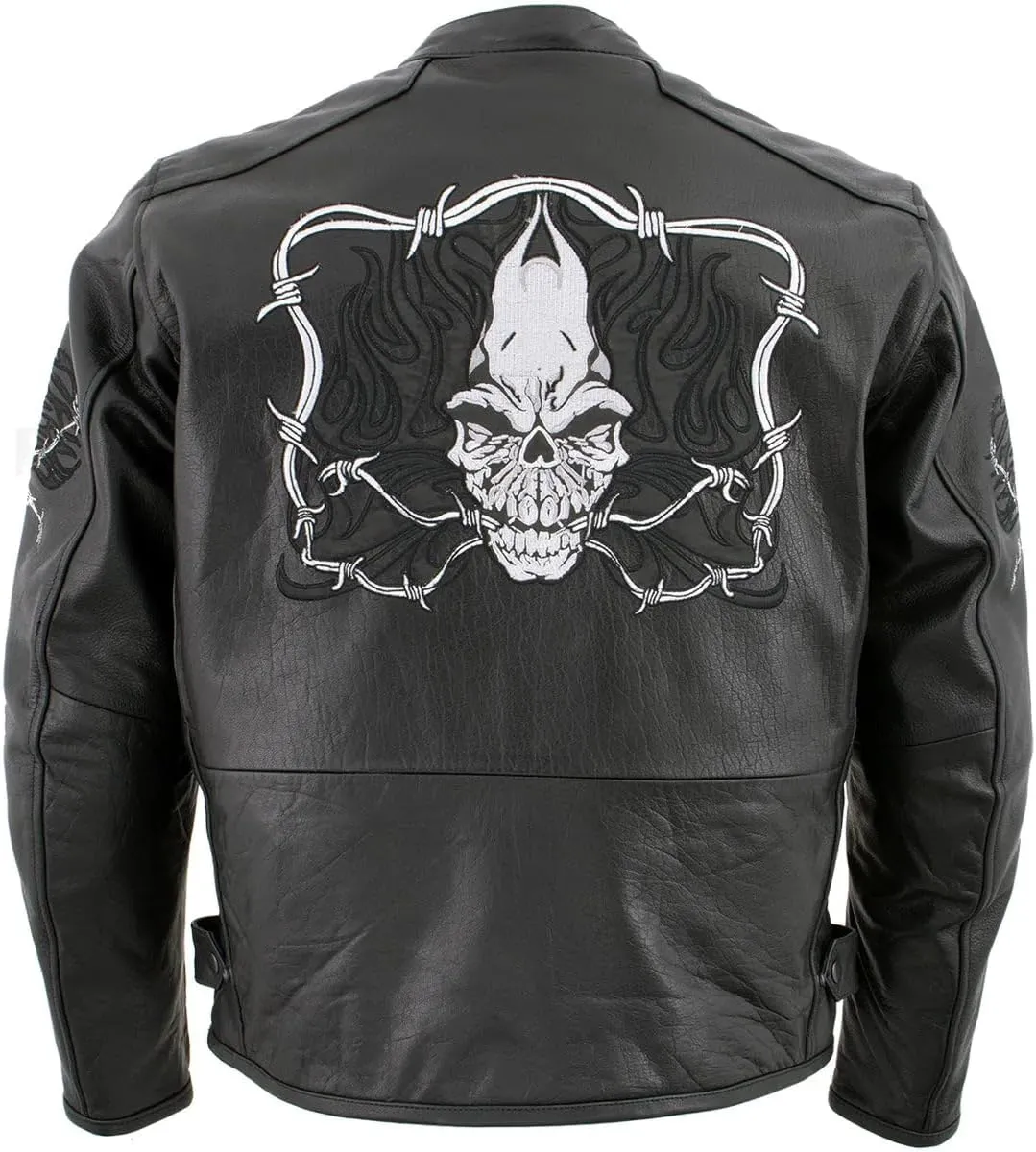 Xelement B95010 Men's 'Bones' Black Armored Street Bike Motorcycle Jacket with Reflective Skulls