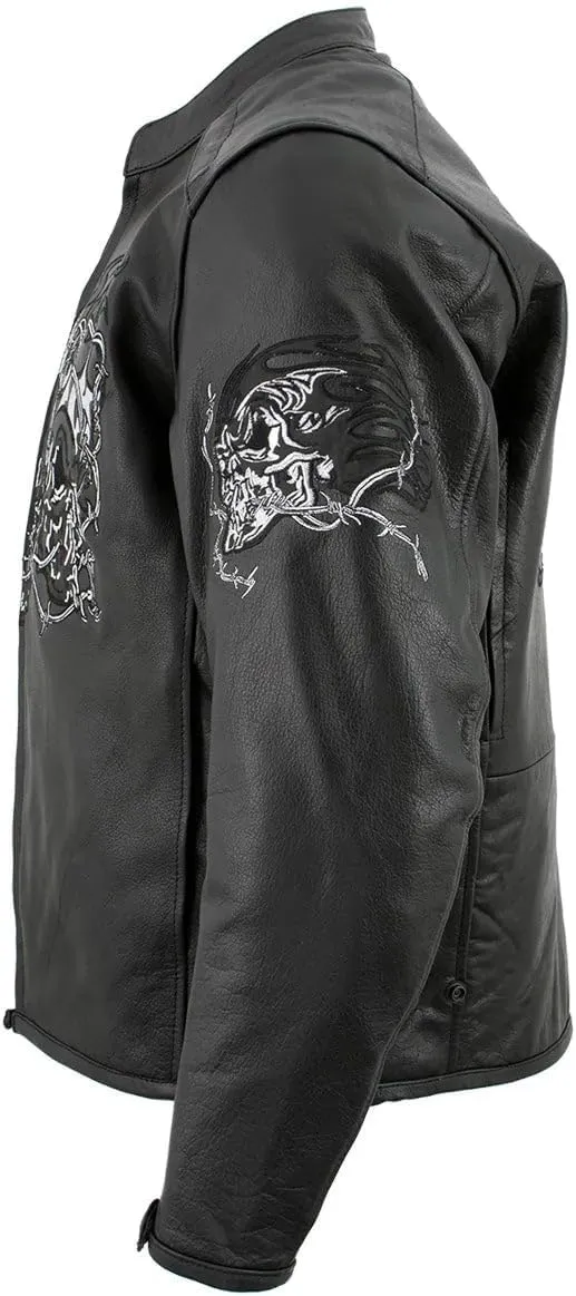 Xelement B95010 Men's 'Bones' Black Armored Street Bike Motorcycle Jacket with Reflective Skulls