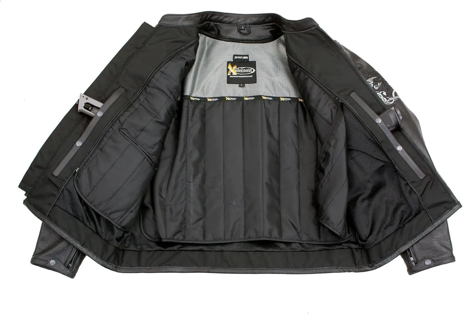 Xelement B95010 Men's 'Bones' Black Armored Street Bike Motorcycle Jacket with Reflective Skulls