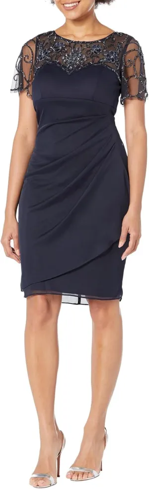 Xscape Short Sheer Matte Jersey Beaded Top