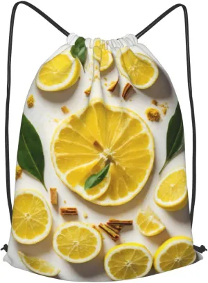 Yellow Lemon Drawstring Cinch Backpack Polyester Sack Pack String Bag For Hiking Camping Adventure