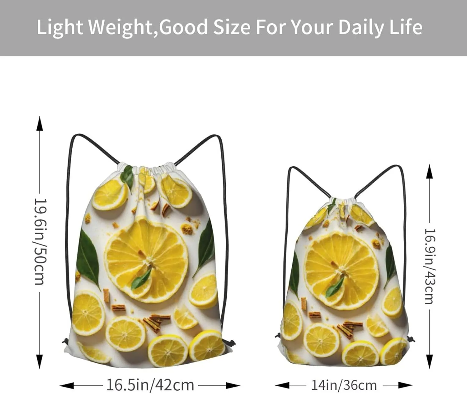 Yellow Lemon Drawstring Cinch Backpack Polyester Sack Pack String Bag For Hiking Camping Adventure