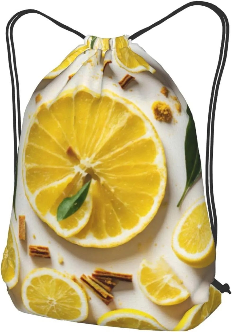 Yellow Lemon Drawstring Cinch Backpack Polyester Sack Pack String Bag For Hiking Camping Adventure