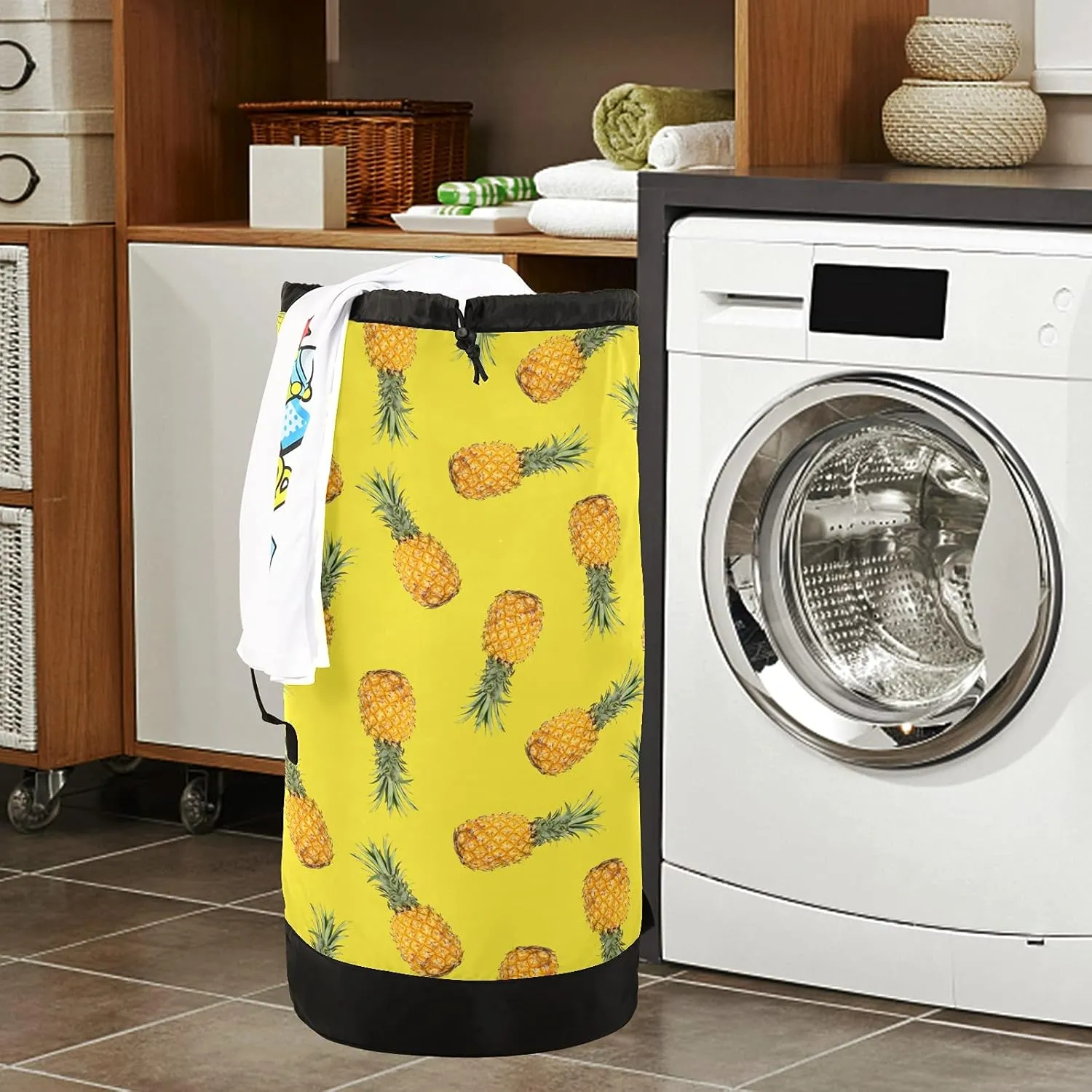 Yellow Pineapple Laundry Bag Large Heavy Duty Laundry Backpack with Shoulder Straps Waterproof Laundry bag for Traveling Camp Dirty Clothes Organizer for College Students