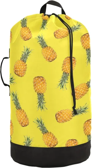 Yellow Pineapple Laundry Bag Large Heavy Duty Laundry Backpack with Shoulder Straps Waterproof Laundry bag for Traveling Camp Dirty Clothes Organizer for College Students