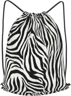 Zebra Print Drawstring Cinch Backpack Polyester Sack Pack String Bag For Hiking Camping Adventure