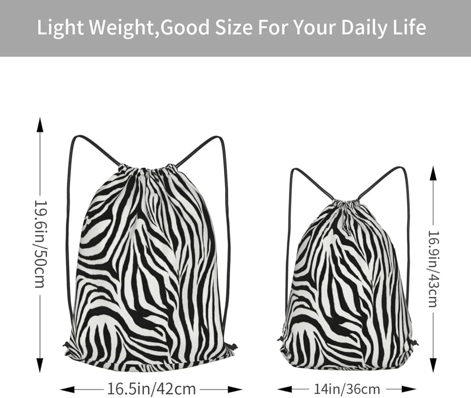 Zebra Print Drawstring Cinch Backpack Polyester Sack Pack String Bag For Hiking Camping Adventure