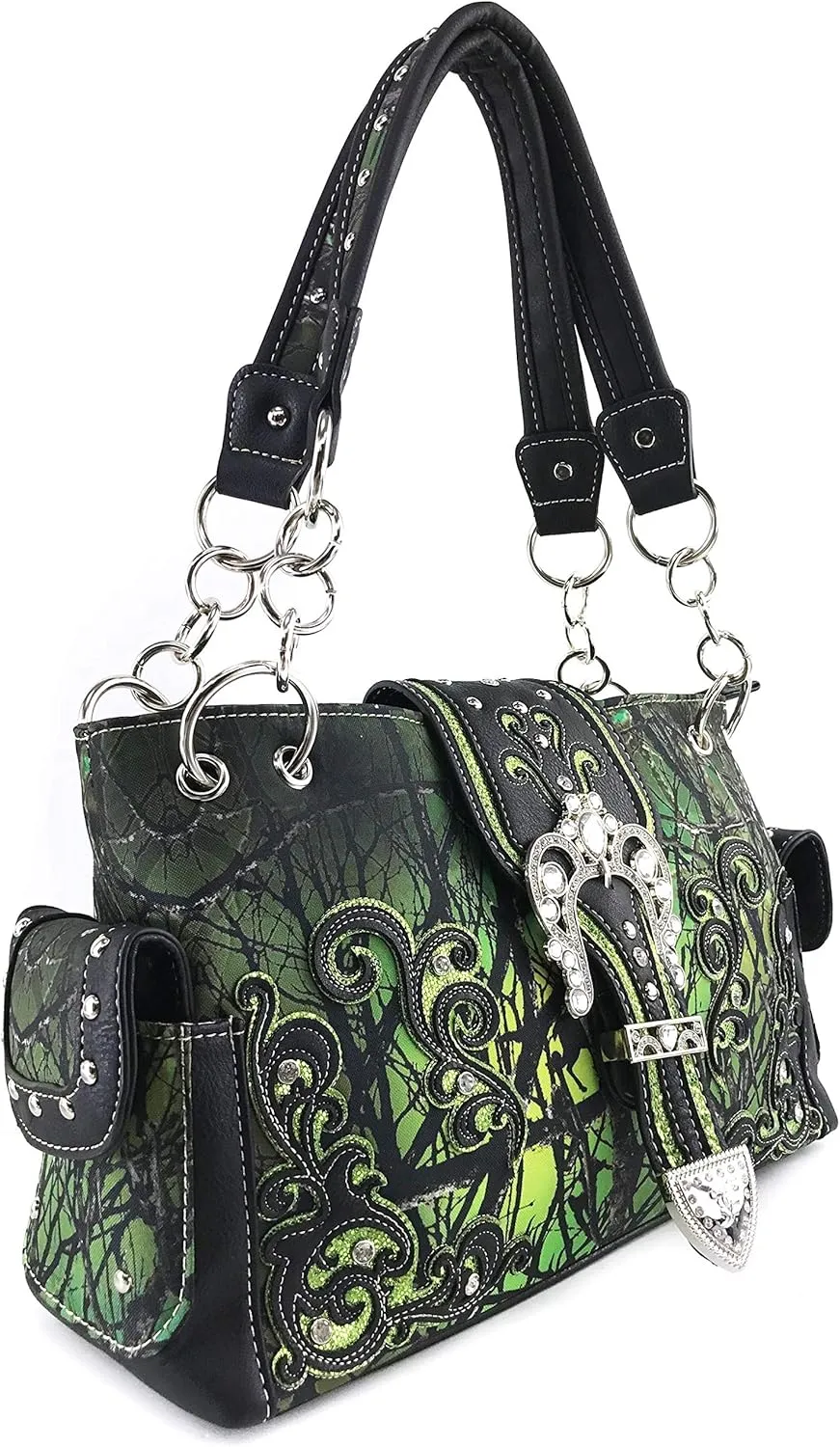 Zelris Camouflage Shine Glow Buckle Women Conceal Carry Shoulder Handbag