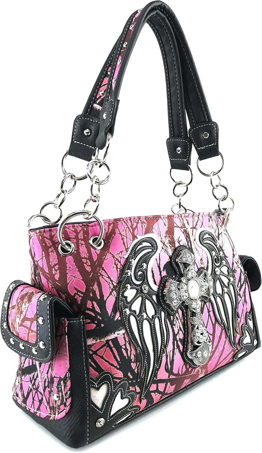 Zelris Camouflage Shine Glow Cross Wings Women Conceal Carry Handbag