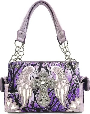 Zelris Camouflage Shine Glow Cross Wings Women Conceal Carry Handbag