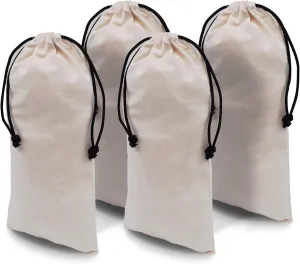 ZENPAC Cloth Shoe Bags for Travel, Beige Duster Flannel Pouch with Drawstring Closure, Washable Breathable Cotton Fabric for Luggage, 8x17 4 Pack