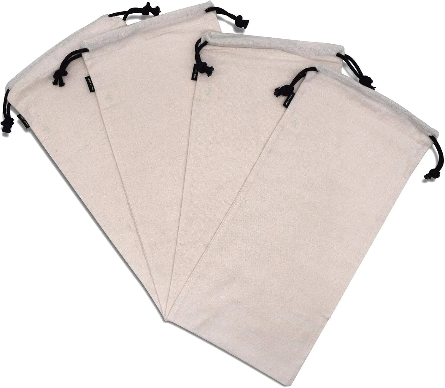 ZENPAC Cloth Shoe Bags for Travel, Beige Duster Flannel Pouch with Drawstring Closure, Washable Breathable Cotton Fabric for Luggage, 8x17 4 Pack