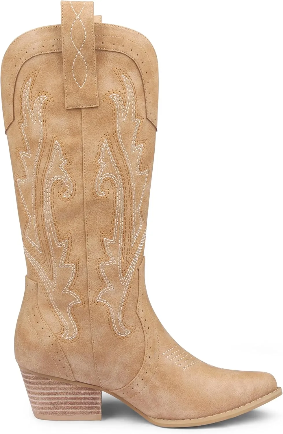 Zzheels Women Mid-calf Cowboy Boots Pointy Toe Boot Embroidered Western Cowgirl Boots Chunky Heels